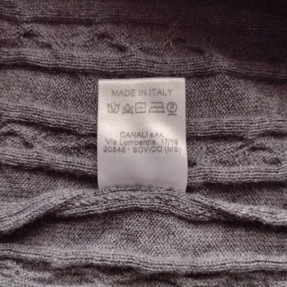 Canali Men’s Gray Wool Sweater L 52 New Cable Knit Stripe Trim Pullover Italy - Picture 8 of 8